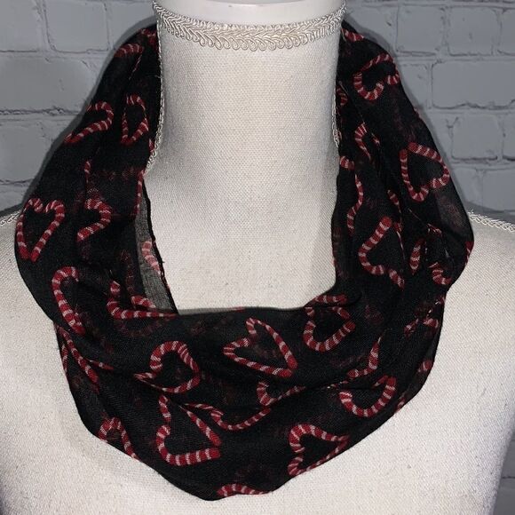 Black Sheer Scarf with Heart Candycanes - Picture 1 of 2